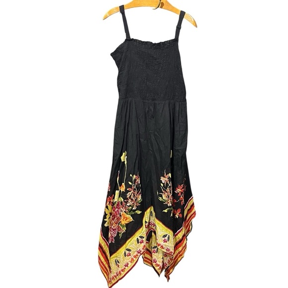Soft Surroundings Dresses & Skirts - Soft Surroundings Black 100% Cotton Maxi Floral Dress Handkerchief Hem